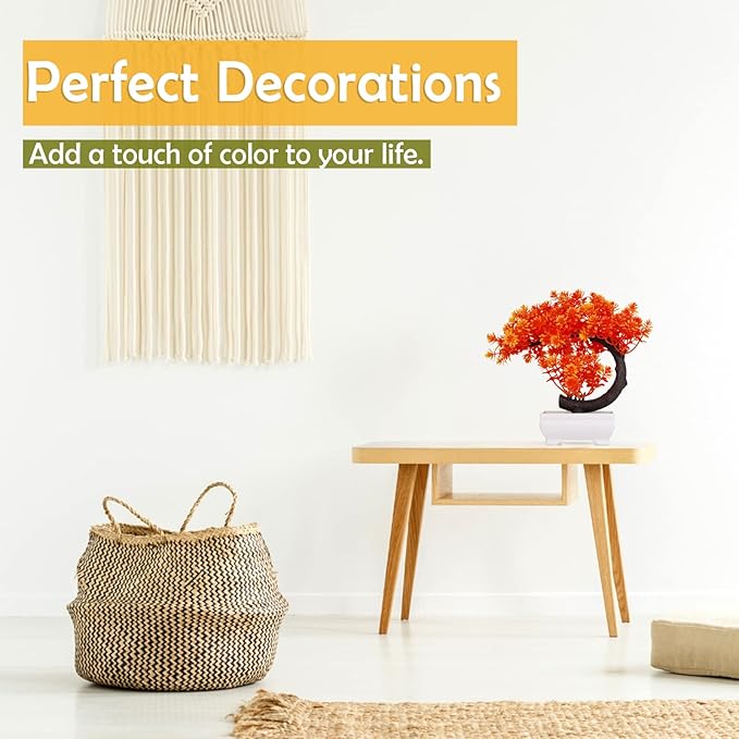 Artificial Bonsai Tree Fake Plant Fake Bonsai Tree with Plastic Pots for Home Decor Desktop Display (C Orange)