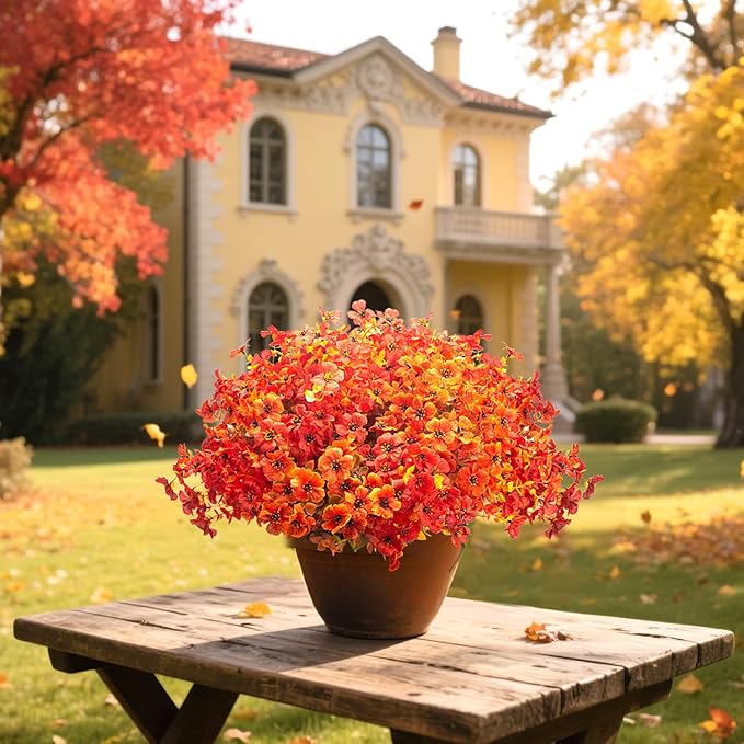 20 Bundles UV Resistant Artificial Fall Flowers Outdoor - Fake Autumn Plants for Thanksgiving Porch, Pumpkin Decor | All-Weather Faux Eucalyptus & Daisy (Fall Mix)