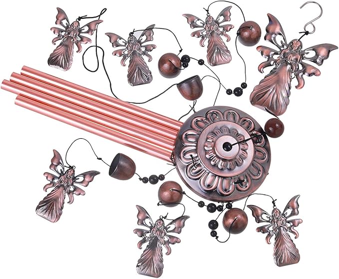 36" Garden Angel Wind Chimes Outdoor Indoor Decor -with 4 Aluminum Tubes 6 Bells 7 Angels Mobile Romantic Wind Catcher Angel Windchimes for Home, Xmas Mom Gifts, Balcony, Festival, Garden Decoration