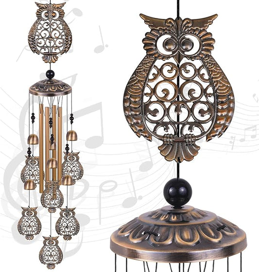 Bronze Owls Wind Chimes - Garden, Home & Patio, Balconies, Room, Indoor, Outdoor Decoration, Owl Windchimes Decor, Large Windchime, Outdoor Wind Catcher, Memorial Wind Bells Gifts for Mom & Women