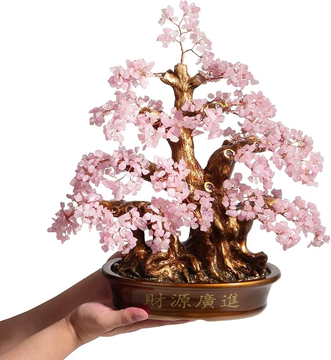 Natural Rose Quartz Tree Large,18" Chakra Crystal Tree(1,300 Gemstone Count) Healing Properties - Bonsai Feng Shui Money Tree for Love Self Care Home Office Decoration
