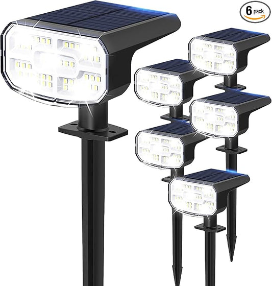 Solar Lights Outdoor Waterproof IP65, Super Bright LED, 6500K 2 Lighting Modes, Solar Powered Yard Garden Solar Spot Lights for Outside Landscape Auto On/Off -6 Pack