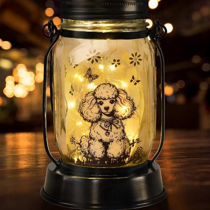 Poodle Gifts for Women/Men, Poodle Solar Lanterns Dog Mom Birthday, Dog Lovers Lantern, Pet Loss Pet Memorial Lights, Solar Garden Decoration Outside for Yard, Patio,Backyard,Porch