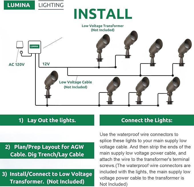 Lumina Lighting® 4W Landscape lighting 12V Landscape Lights Low Voltage Landscape Spotlights Warm White Waterproof Outdoor Replaceable LED Bulb for Garden, Lawn, Porch, Patio and Yard (Bronze, 6-Pack)