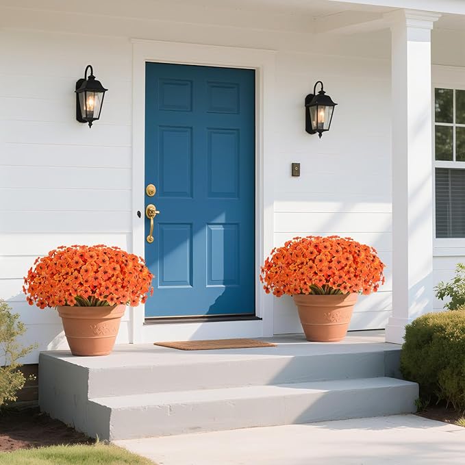 22Bunches of Outdoor Artificial Flowers, UV Resistant Fake Flowers Artificial Silk Flowers with Plastic Plants for Indoor Outdoor Front Porch Hanging Planter Decoration (22, Light autumn orange)