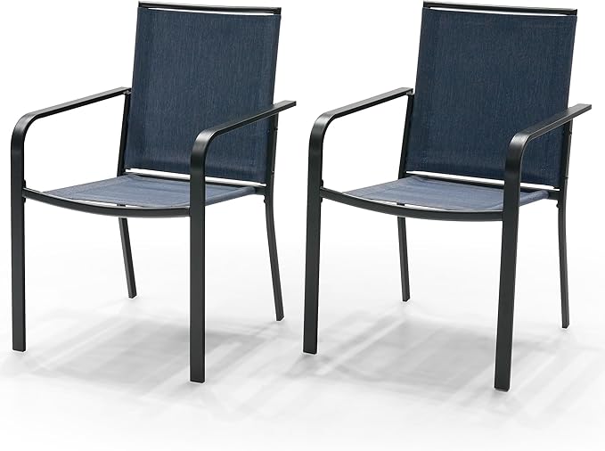 Patio Dining Chairs Set of 2 with Textilene mesh Fabric, Outdoor Space Saving Lawn Chairs for Porch Garden Backyard Poolside Sling Chairs,Blue