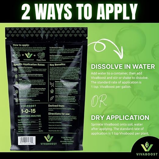 VivaBoost™ Premium Organic Biostimulant Blend, Made in USA, OMRI Listed Organic Fertilizer. Boost Vegetables, Blooms, and Indoor Plants. Fertilizer Booster, 1 Lb.