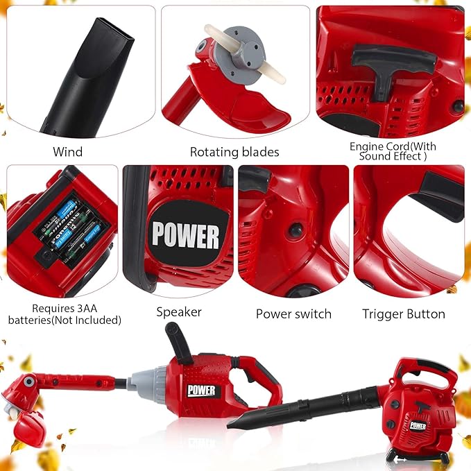 2 Pcs Toy Gardening Tool Set for Kids Leaf Blower, Toy Weed Trimmer Battery Powered Gardening Tool Set with Lights and Sounds Gift for Boys Girls