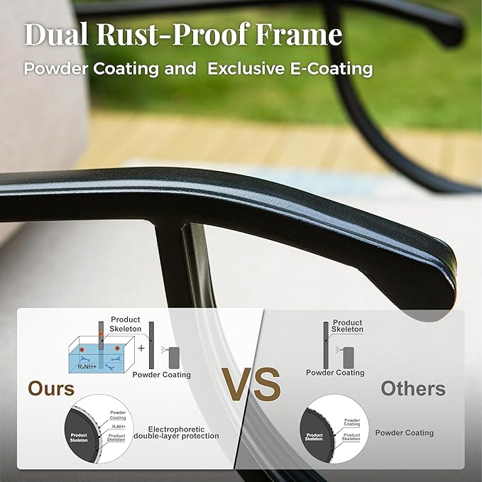 Patio Furniture Set 4 pcs, Metal Outdoor Patio Furniture, 3-Seat Sofa, 2 Single Chairs, Metal Coffee Table and 5.75" Extra Thick Cushion, Patio Conversation Set,Beige