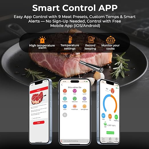 BlueSwan Wireless Smart Digital Bluetooth Meat Thermometer 820 ft Range Food Thermometer with APP for Grill, Smoker, Oven, 48Hr Battery, Magnetic Design for BBQ, Kitchen, Air Fryer, Gifts for Men