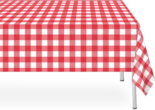 12 Pack Red and White Checkered Tablecloth, Red Plastic Table Cloths for Parties Disposable, 54 x 108 inch Waterproof Red Gingham Tablecloth for Birthday, Party, Christmas, Outdoor Picnic
