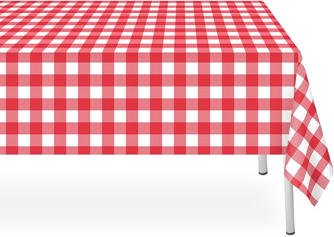 3 Pack Red and White Checkered Tablecloth, Red Plastic Table Cloths for Parties Disposable, 54 x 108 inch Waterproof Red Gingham Tablecloth for Birthday, Party, Christmas, Outdoor Picnic
