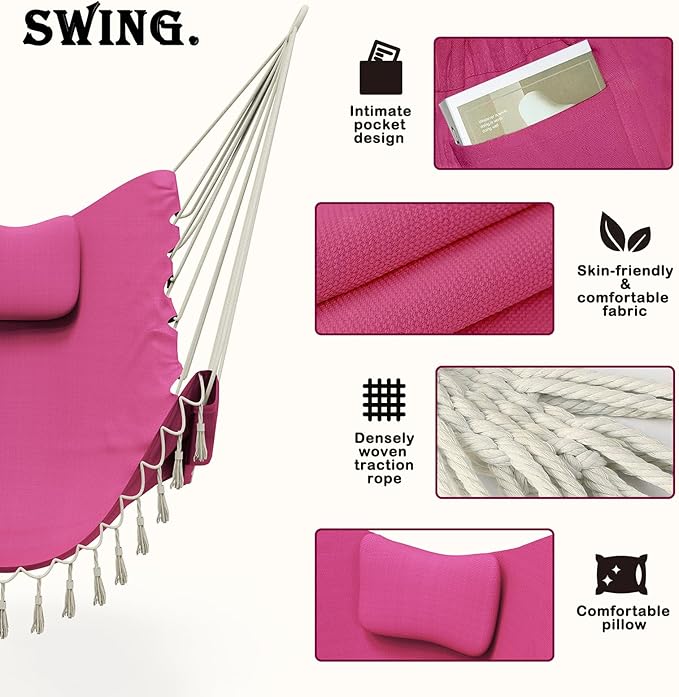 Hammock Chair with Stand,Heavy-Duty Hanging Chair with Stand, for Indoor Outdoor,Sturdy Swing Chair Stand Max Load 350 pounds(Hammock Chair Included) (Pale Pink)