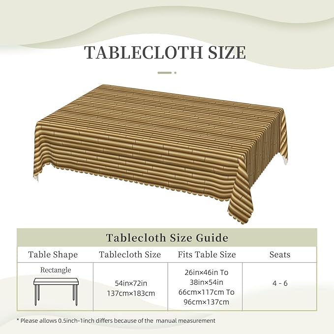 Bamboo Table Cloth for Dining Tables, Reusable Vintage Oriental Japanese Brown Bamboo Nature Print Tablecloths Decoration Asian Plant Rectangle Table Cover for Kitchen,Holiday,Party,54x72In