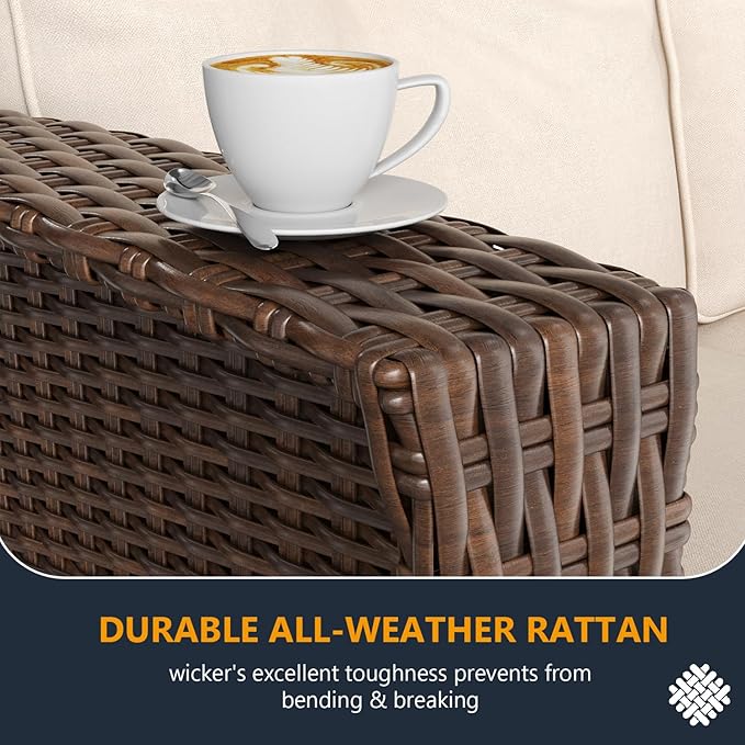 7 Pieces Outdoor Patio Furniture Set with Fire Pit Table, Wicker Patio Sectional Set Conversation Wicker Swivel Chairs with Small Side Table