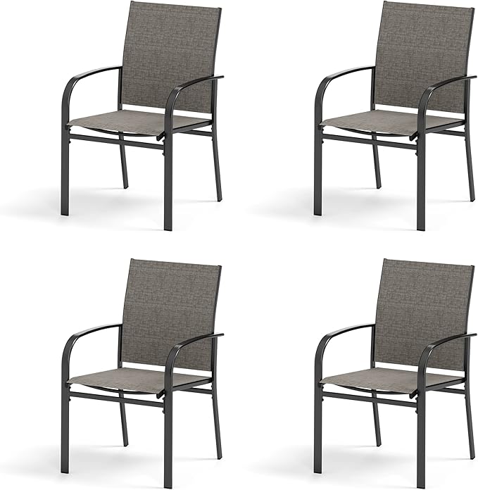 4 Pieces Outdoor Textilene Dining Chairs,Patio Dining Chairs Set, Fixed Patio Chairs with Armres, Brown