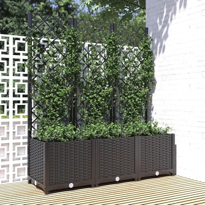 Garden Planter with Trellis, Outdoor Raised Garden Bed for Climbing Plants, Black 47.2"x15.7"x53.5" PP