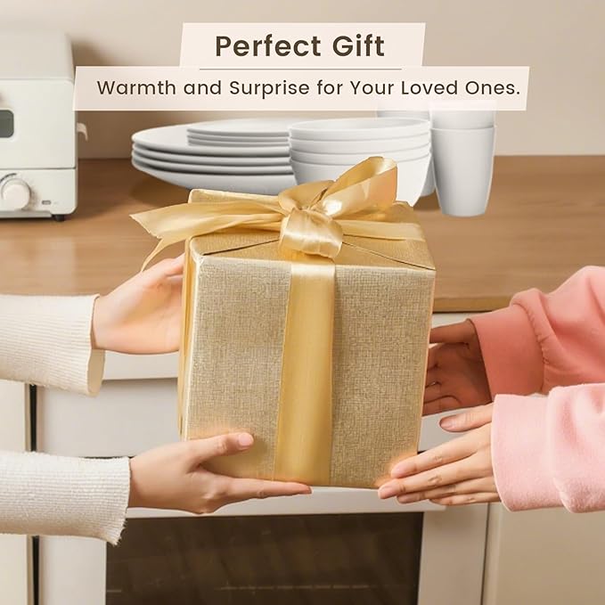 Homienly Wheat Straw Dinnerware Sets - 16 PCS Unbreakable Dinner Plates,Dessert Plates,Cereal Bowls,Drinking Cups,Dishes Sets for 4，Reusable Dishwasher & Microwave Safe for Kitchen - White