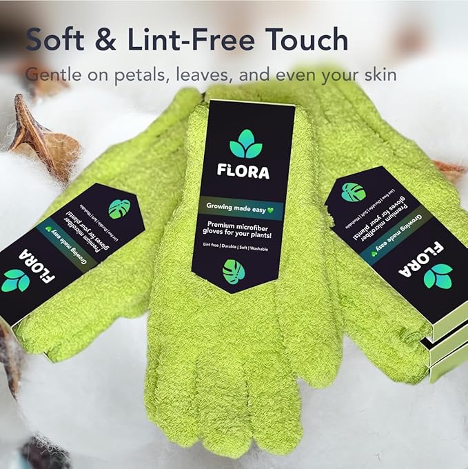 Flora Microfiber Dusting Gloves for Houseplants – Save Your Plants from Hidden Killers – Ultra-Gentle Microfiber Leaf Cleaners for Indoor Plants – Washable & Reusable