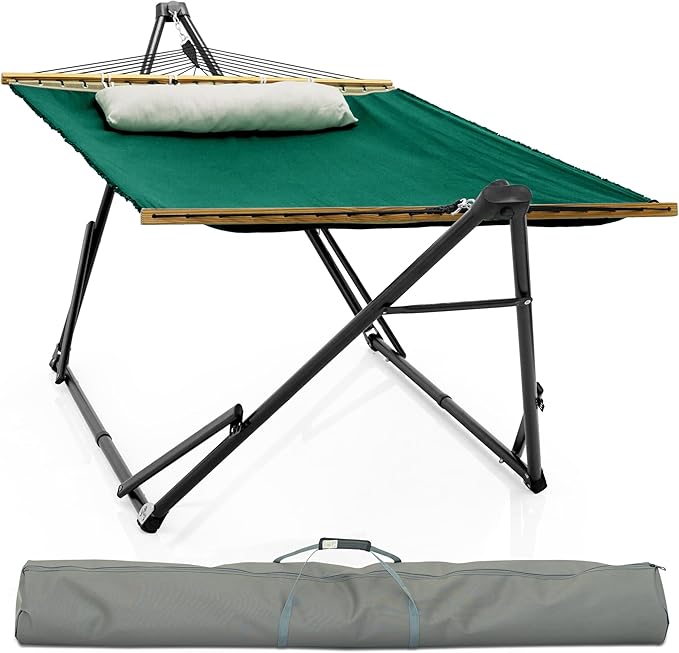 Tranquillo Unity Adjustable Hammock Stand; Premium Quality, 800 lbs Capacity, 30-Second Easy Setup, Durable Steel Frame, Pre-Assembled and Portable for Indoor & Outdoor Use, Emerald Green