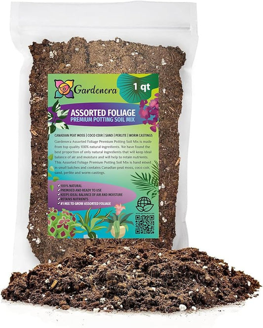 Gardenera Premium Assorted Foliage Potting Mix - Expertly Crafted Blend for Optimal Growth and Vibrant Display - 1 Quart