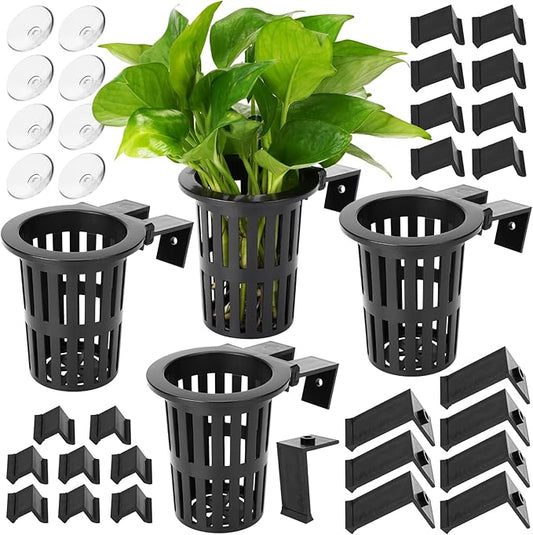 2025 New Upgraded Large Aquarium Plant Holder with 1.57-inch Extension Hooks and Suction Cups for Fish Tank Aquaponic Plant Cultivation and Aquascape Accessories Decorations (4 PCS)