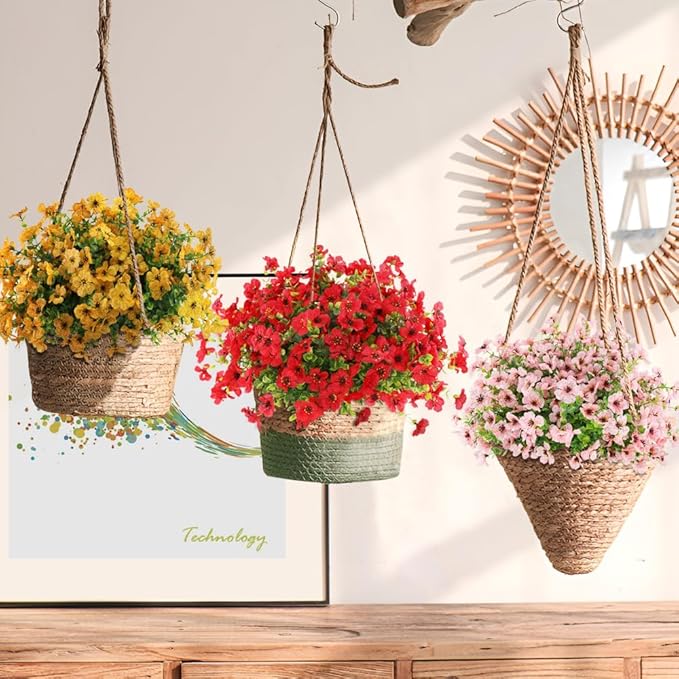 Artificial Fake Flowers Outdoor Spring Summer Decoration, 16 Bundles Faux Eucalyptus Violet Realistic UV Resistant for Outside Home Planter Porch Patio Yard Decor (Red Eucalyptus)