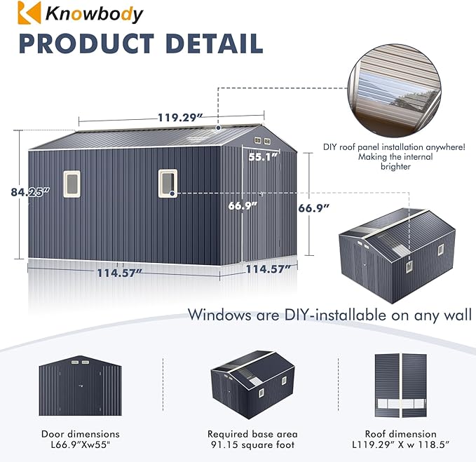 Metal Shed 10x10x7 FT with Floor Kit, Enhance Your Space with Natural Lighting, Outdoor Storage Steel Sheds with Base, Windows, Translucent Roofs, and Lockable Doors, Ideal for Garden & Patio