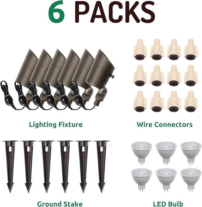 Lumina Lighting® 4W Landscape lighting 12V Landscape Lights Low Voltage Landscape Spotlights Warm White Waterproof Outdoor Replaceable LED Bulb for Garden, Lawn, Porch, Patio and Yard (Bronze, 6-Pack)