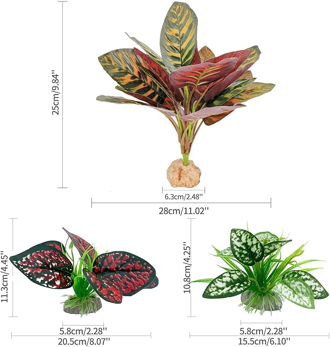 Reptile Artificial Plants, Terrarium Plants Decorations Supplies, Aquarium Fish Tank Plant, Amphibian Habitat Hideout Tank Accessories(L Set-3pcs/D)