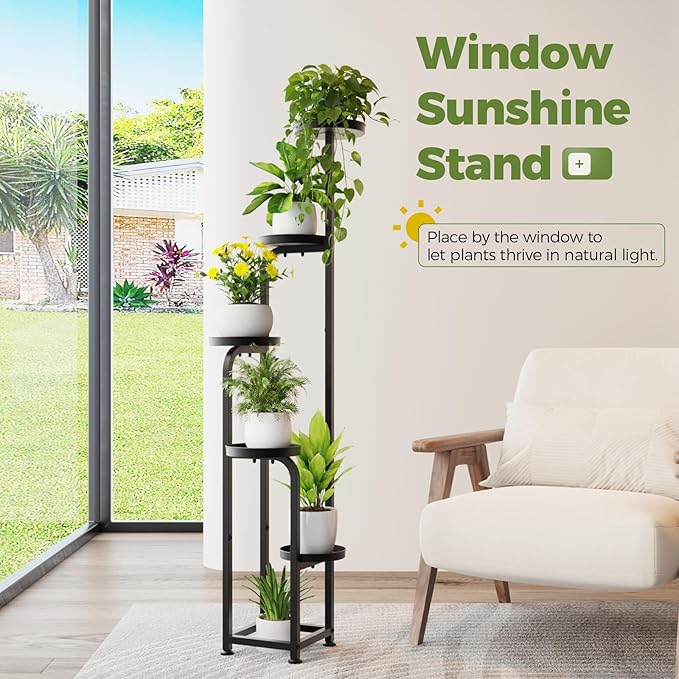 Bamworld Tall Plant Stand Indoor Outdoor, Corner Metal Flower Pot Stands for Multiple Plants, 5 Tier Heavy Duty Plant Shelf for Patio Garden Balcony Living Room Bedroom