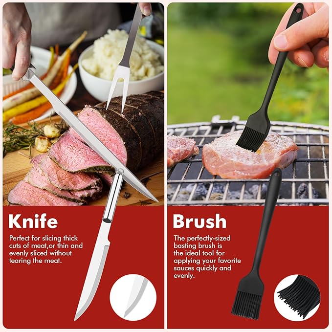 Grilling Accessories, BBQ Accessories, 15Pcs Grill Set, Grill Tools, Grill Accessories with Carrying Bag, Stainless Steel Grill Utensils Set, Grill Kit for Outdoor Camping, Grill Gifts for Men Father