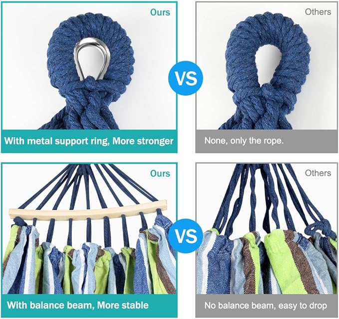 MOSFiATA Hammocks Portable Camping Hammock Upgraded 550lb Comfortable Fabric Hammock with Two Anti Roll Balance Beam and Sturdy Tree Straps for Camping, Patio, Backyard, Outdoor （Light Green）