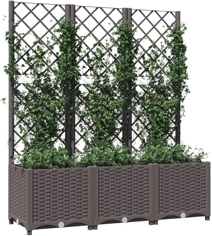 Garden Planter with Trellis, Trellis with Planter Box, Outdoor Raised Garden Bed for Climbing Plants, Raised Garden Bed Garden Planter Box, Brown 47.2"x15.7"x53.5" PP
