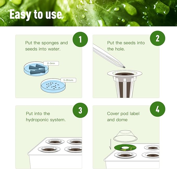 125 pcs Hydroponic Seed Pod Kit – Compatible with AeroGarden, iDOO Indoor Hydroponic Growing Systems. Includes: 50 Sponges, 50 Labels, 12 Baskets, 12 Clear Propagation Domes, +1 Plastic Tweezers