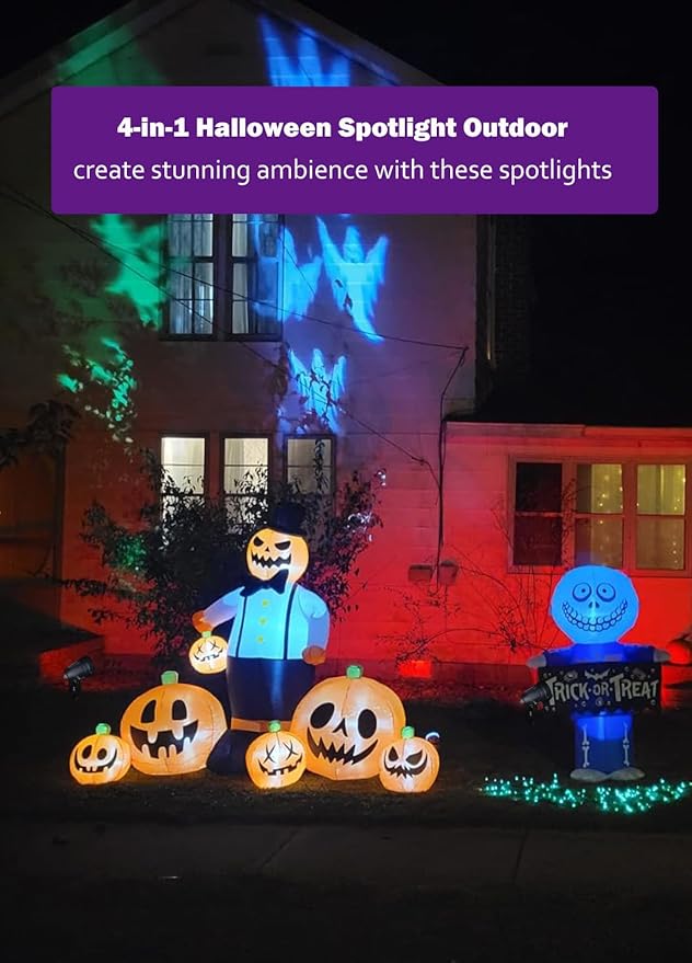 Halloween Spotlight Outdoor, All-in-ONE RGBW Christmas Spot Lights with Remote, 6W 24V Plug-in Color Changing Low Voltage Landscape Lighting Kit with IP65 Waterproof for Yard Garden, 4 Pack