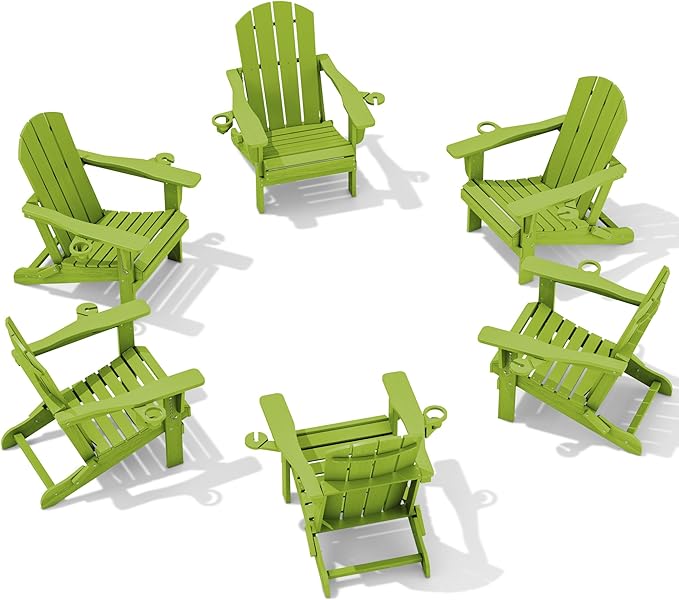 SERWALL Adirondack Chair with Cup Holders - Composite Adirondack Chairs Set of 6 HDPE Outdoor Chairs All Weather Use- Apple