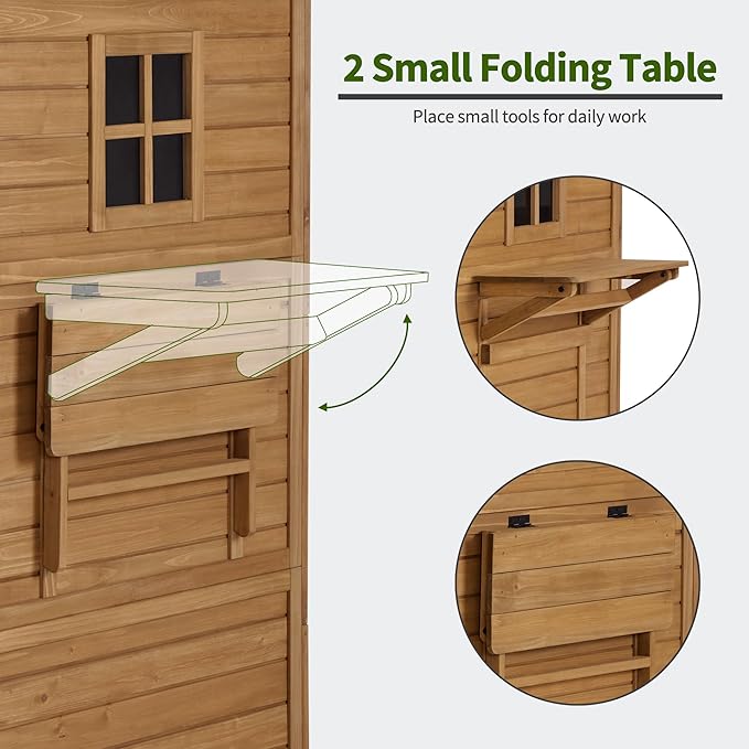 MCombo Large Outdoor Storage Cabinet with 6 Shelves (2.9 x 2.9 x 8.1 ft), Wood Storage Shed, Garden Shed with 2 Foldable Tables for Patio Yard Lawn, 2645