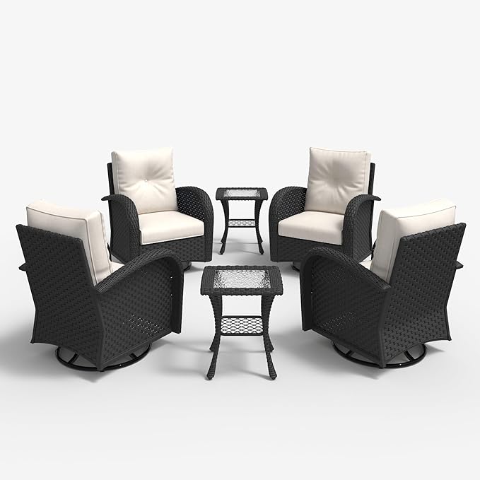 LayinSun 6 Pieces Outdoor Patio Furniture Set, Rattan Wicker Sectional Swivel Rocker Chairs Sets