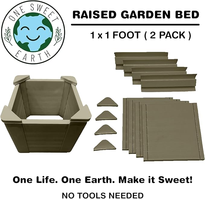 Raised Garden Bed - 1x1 ft Planter Box - Weathered Wood HDPE - No Tools Needed - DIY Kit for Urban Gardening, Flowers, Herbs & Vegetables - Made in The USA - 2 Pack