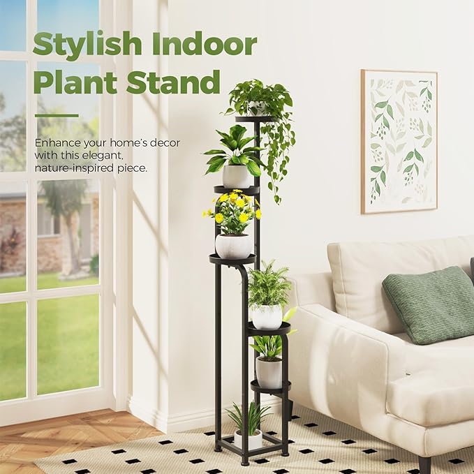 Bamworld Tall Plant Stand Indoor Outdoor, Corner Metal Flower Pot Stands for Multiple Plants, 5 Tier Heavy Duty Plant Shelf for Patio Garden Balcony Living Room Bedroom