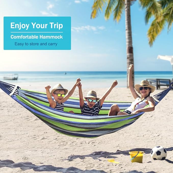 MOSFiATA Hammocks Portable Camping Hammock Upgraded 550lb Comfortable Fabric Hammock with Two Anti Roll Balance Beam and Sturdy Tree Straps for Camping, Patio, Backyard, Outdoor （Light Green）