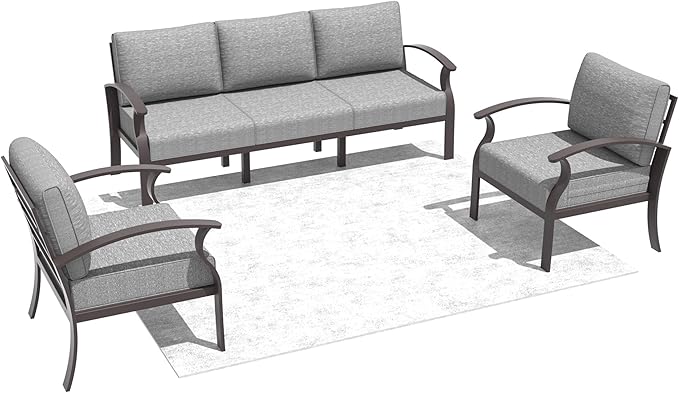 Kurapika Aluminum Patio Furniture Set 5-Seat Modern Metal Outdoor Conversation Sets w/5.1 Inch Cushion Patio Sectional Sofa, Grey