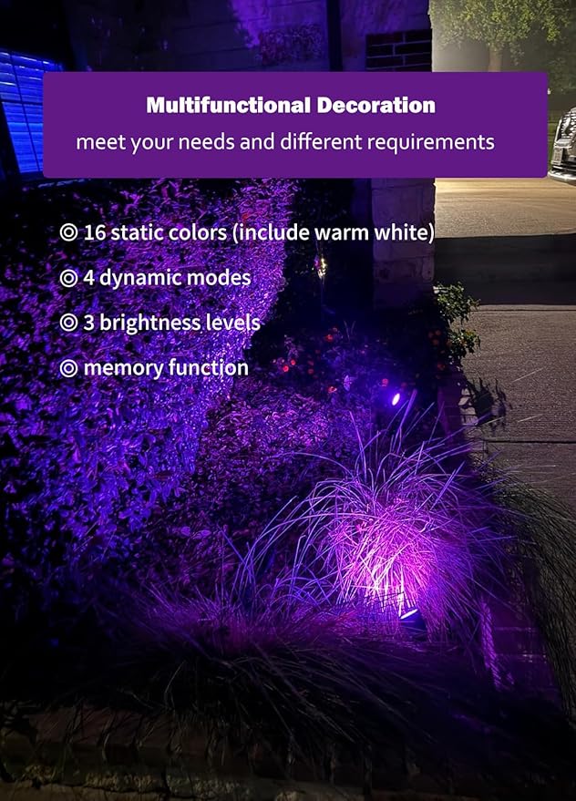 Halloween Spotlight Outdoor, All-in-ONE RGBW Christmas Spot Lights with Remote, 6W 24V Plug-in Color Changing Low Voltage Landscape Lighting Kit with IP65 Waterproof for Yard Garden, 4 Pack
