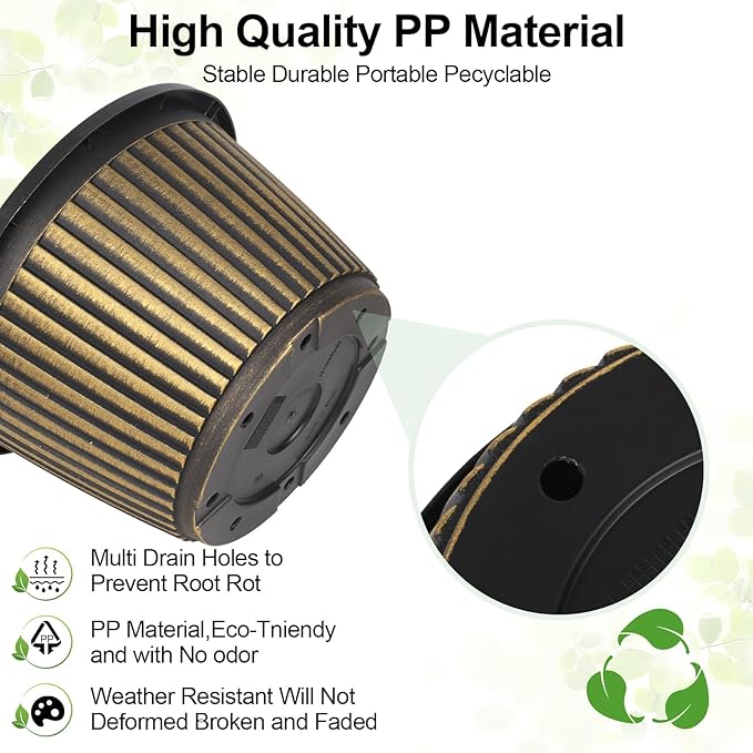 Planter-Pots-for-Plants-Indoor-Outdoor, 3 Pack 10 Inch Plastic Flower Pots with Saucer & Drainage Holes, Modern Garden Planters for Planting Medium Large Plants，Decorative Resin Garden Pots