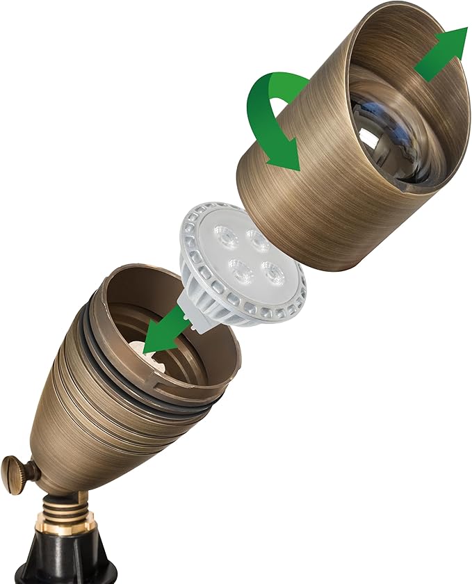 GKOLED Brass LED Outdoor Landscape Spotlights, 12V Low Voltage Spot Light, Waterproof Landscape Lights, Uplighting for Garden, Tree, Yard, Antique Bronze Accent Lighting Fixture with MR16 Bulb