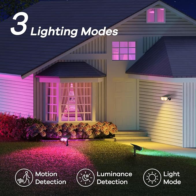 Linkind Smart Solar Lights Outdoor SL5 with Motion Sensor, APP Control Color Changing Spot Lights Outdoor, Halloween Decorations, IP65 Landscape Lighting for Yard, Garden (4 Pack with hub)