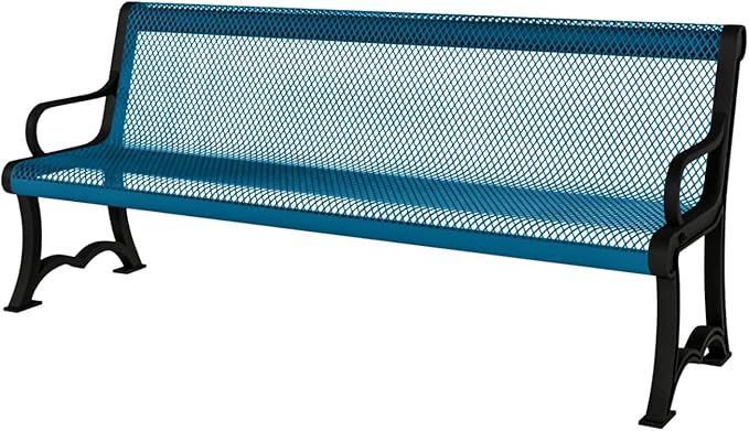 COATEDOUTDOORFURNITURE Coated Outdoor Furniture Heavy-Duty Outdoor Bench Thermoplastic Coated, Expanded Metal, Commercial-Grade Garden Bench, Made in America (Portable with Back, 4 Ft, Light Blue)