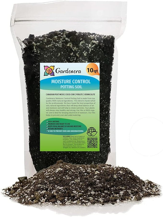 Gardenera Organic Moisture Control Potting Mix - Absorbs 33% More Water Than Basic Potting Soil - 10 Quart