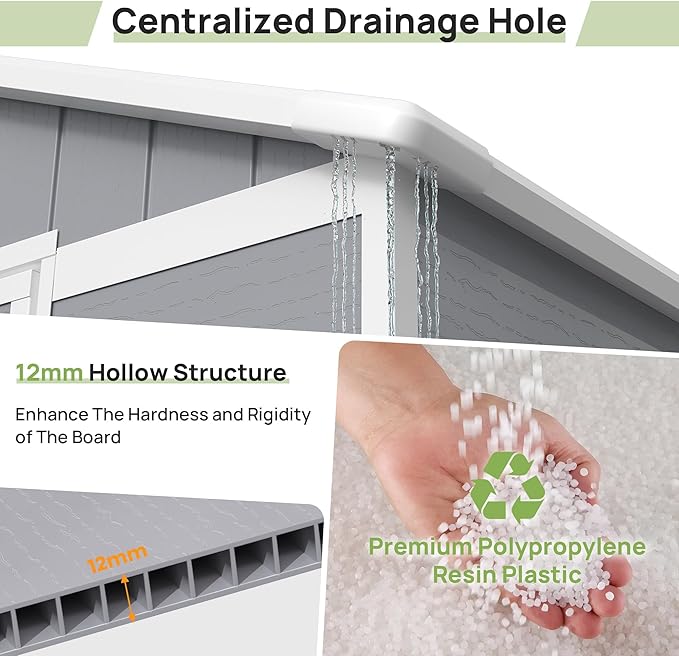 Resin Outdoor Storage Shed, 6x6FT Plastic Garden Shed with Floor, Lockable Door & Window, Waterproof Tool Shed for Backyard Garden Patio Lawn Grey White